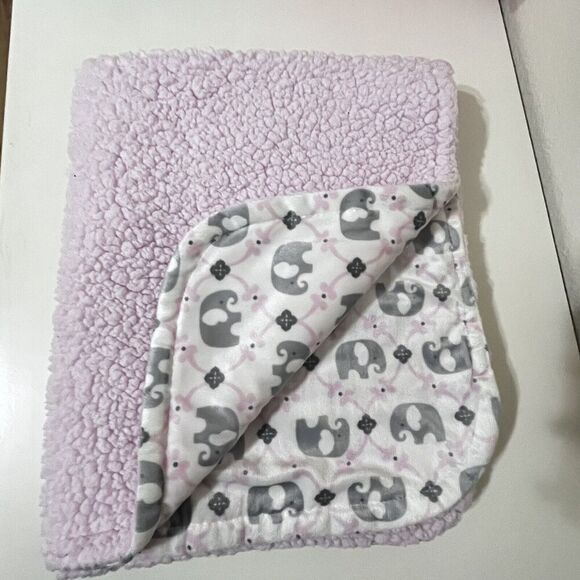 Blankets & Beyond Pink Gray Elephant Security Blanket Lovey Sherpa Back Lovie - Picture 9 of 14